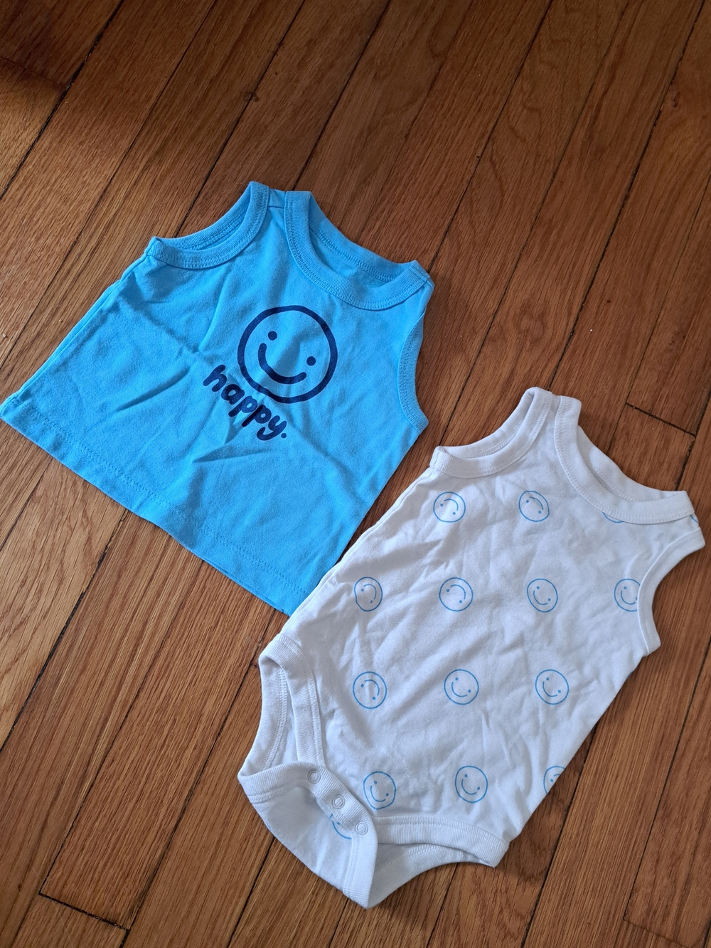 Baby Tank + Onesie Set with Blue Smiley